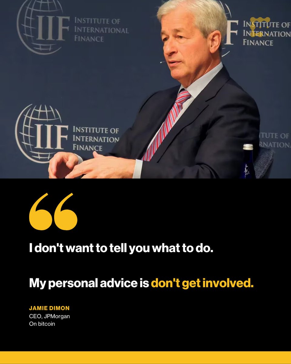 JPMorgan CEO Jamie Dimon took another opportunity to publicly air his  criticism about #bitcoin on Wednesday in Davos, saying his personal advice  is to not get involved. https://t.co/idpWe1hItO