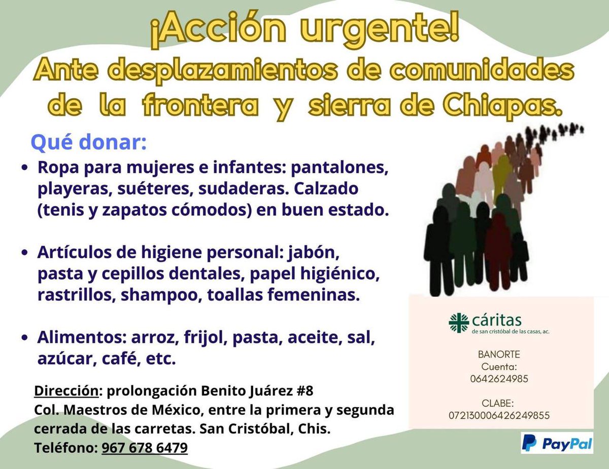 #AyudaHumanitaria para la región frontera de #Chiapas

#AcciónUrgente