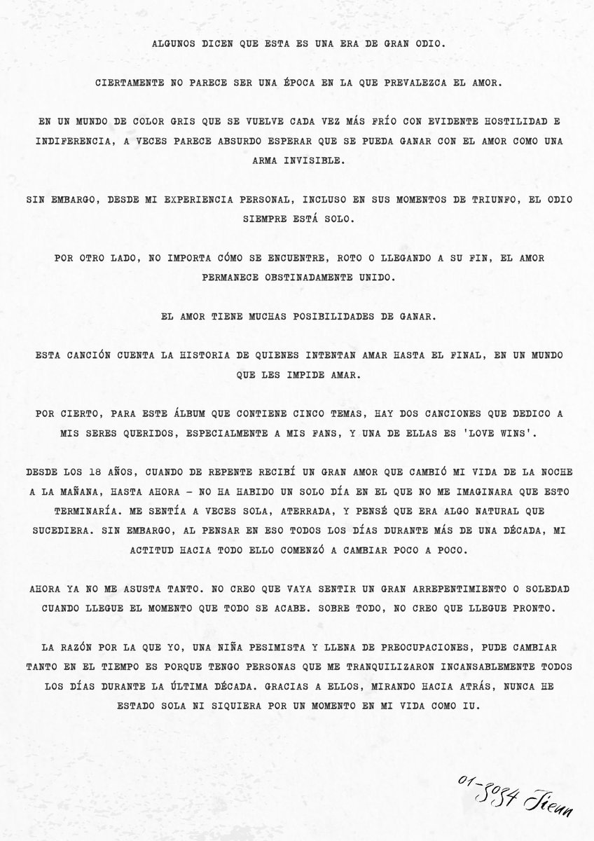 LatinUaena's tweet photo. [Trad] Introducción "Love Wins" por parte de Edam Ent. y una sentida descripción del significado de la canción escrita personalmente por IU.

Créditos por traducción original: IUTeamstarcandy. https://t.co/0EJYSCMm5E