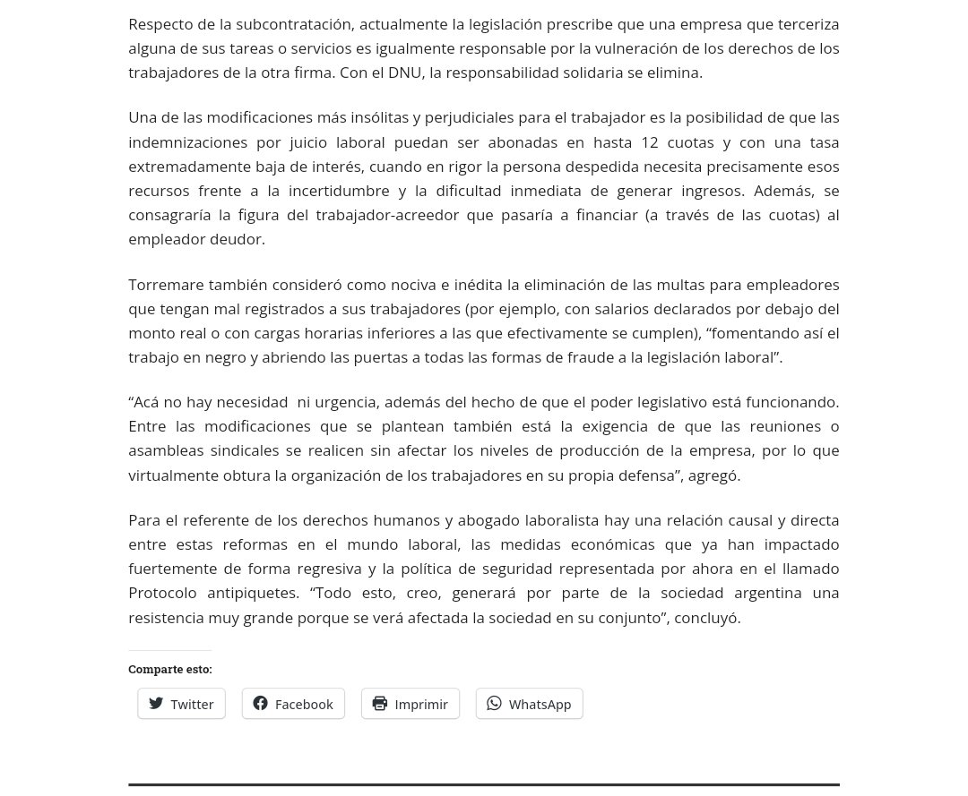 APDHArgentina's tweet image. Presidente APDH Guillermo @Torremare_DDHH en @AndarAgencia 👇🏽

“En materia laboral el DNU 70/2023 apunta a desproteger a la persona que trabaja”

andaragencia.org/torremare-en-m…