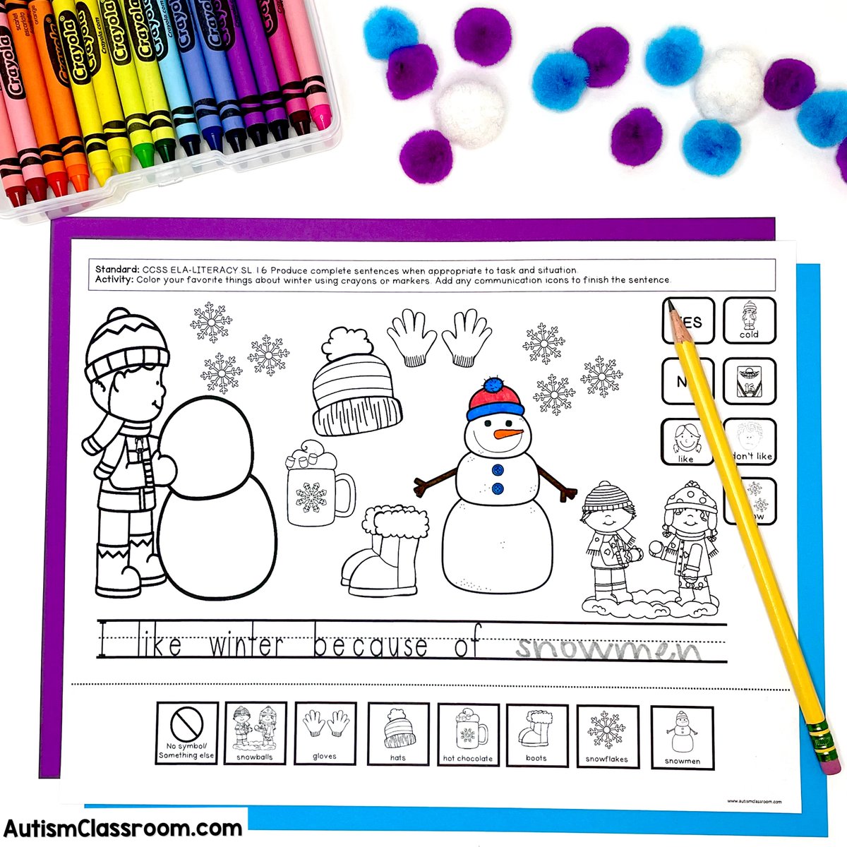 Add some more #SensoryPlay to your worksheets with these Wrecked Printable Sensory Worksheets for Winter. 
On the worksheet: Common Core Speaking and Listening Standards for grade 1 (some for K) and communication images/icons right ON THE PAGE !!! teacherspayteachers.com/Product/The-Wr…