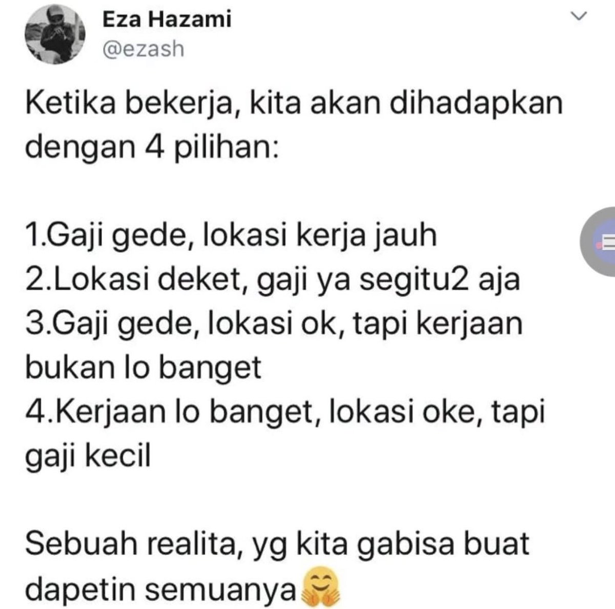 juliaamaliah's tweet photo. Kalau gw lokasi jauh, gaji segitu2 aja, kerjaan bukan gw banget 🤣🤣 trs kenapa bertahan? Ya BUTUH lah 🤣🤣🤣 https://t.co/v0Xf0JmlgE