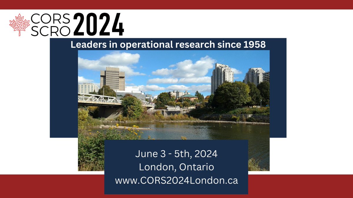 Have you registered for #CORS2024 on June 3-5th 2024 in London, Ontario?  
Register and submit your abstracts at cors2024London.ca 
#operationsresearch #analytics #research #managementscience #businessanalytics #orms #CORS2024