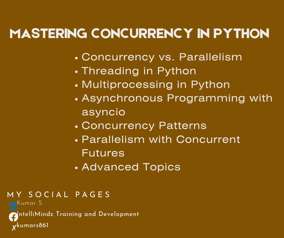 kumars861's tweet image. Unlock the power of concurrent programming in Python!Dive deep into threads, multiprocessing, and asyncio to elevate your coding skills. 
#PythonProgramming #Concurrency #CodingInPython #DeveloperCommunity #TechSkills #Asyncio #Multiprocessing #Threading #ProgrammingTips
