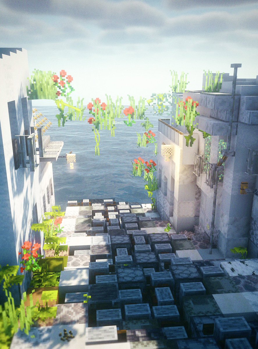 rihu_5's tweet image. 「海が見える路地」

 #minecraftbuilds 
 #minecraft建築コミュ