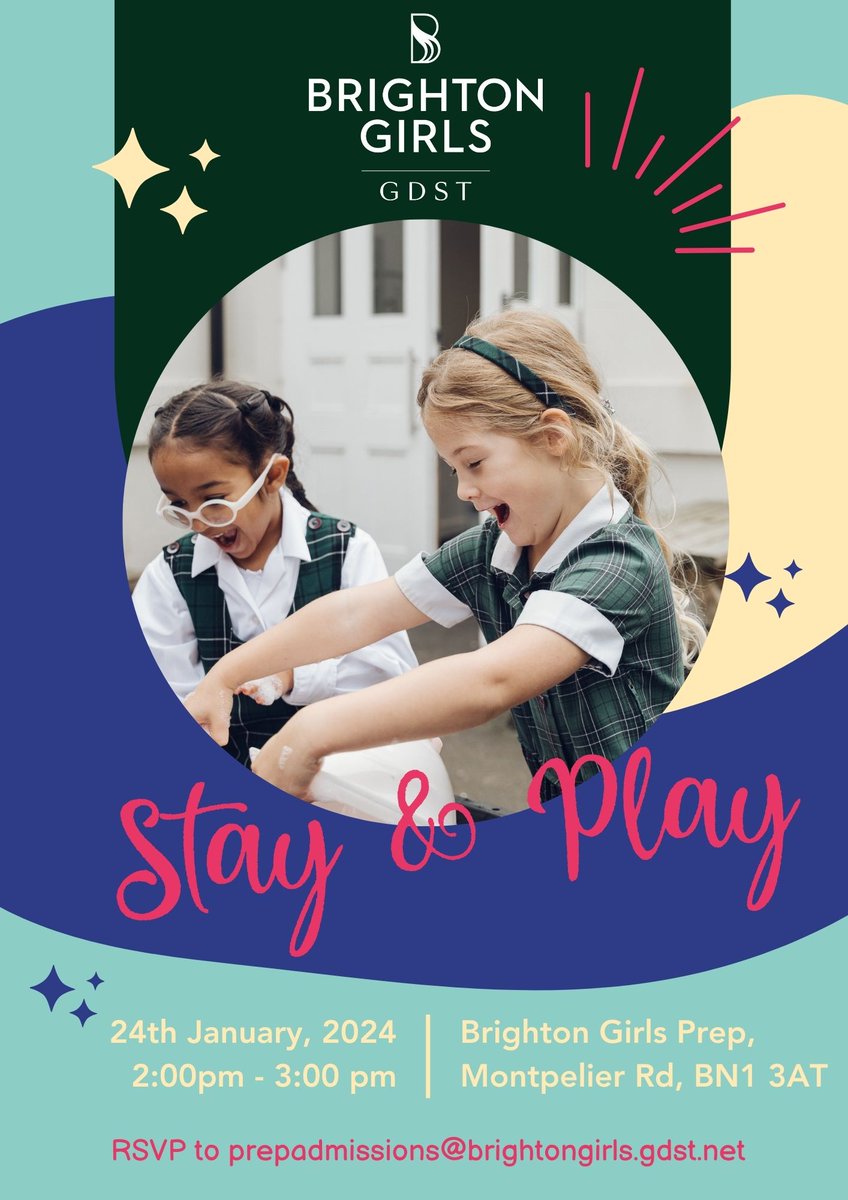 ✨ Stay & Play! 📣

🗓️ 24th January
🕐️ 2.00pm - 3.00pm
📍 Brighton Girls Prep, Montpelier Rd, BN1 AT

RSVP to prepadmissions@brightongirls.gdst.net and please share with anyone who might be interested 😊
#BoldandKind #StayandPlay #GDST