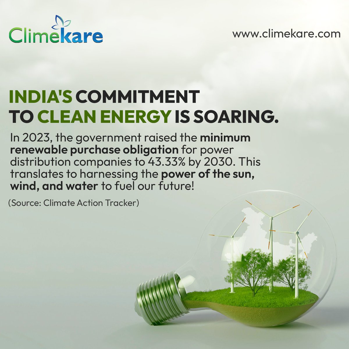 The country's commitment to renewables is skyrocketing, with a 43.33% target by 2030. Let's harness the power of nature for a brighter future. Climekare - your partner in sustainability.
.
.
.
#sustainability #climekare #carbonimpact #carbonpositive #cleanearth #greenearth
