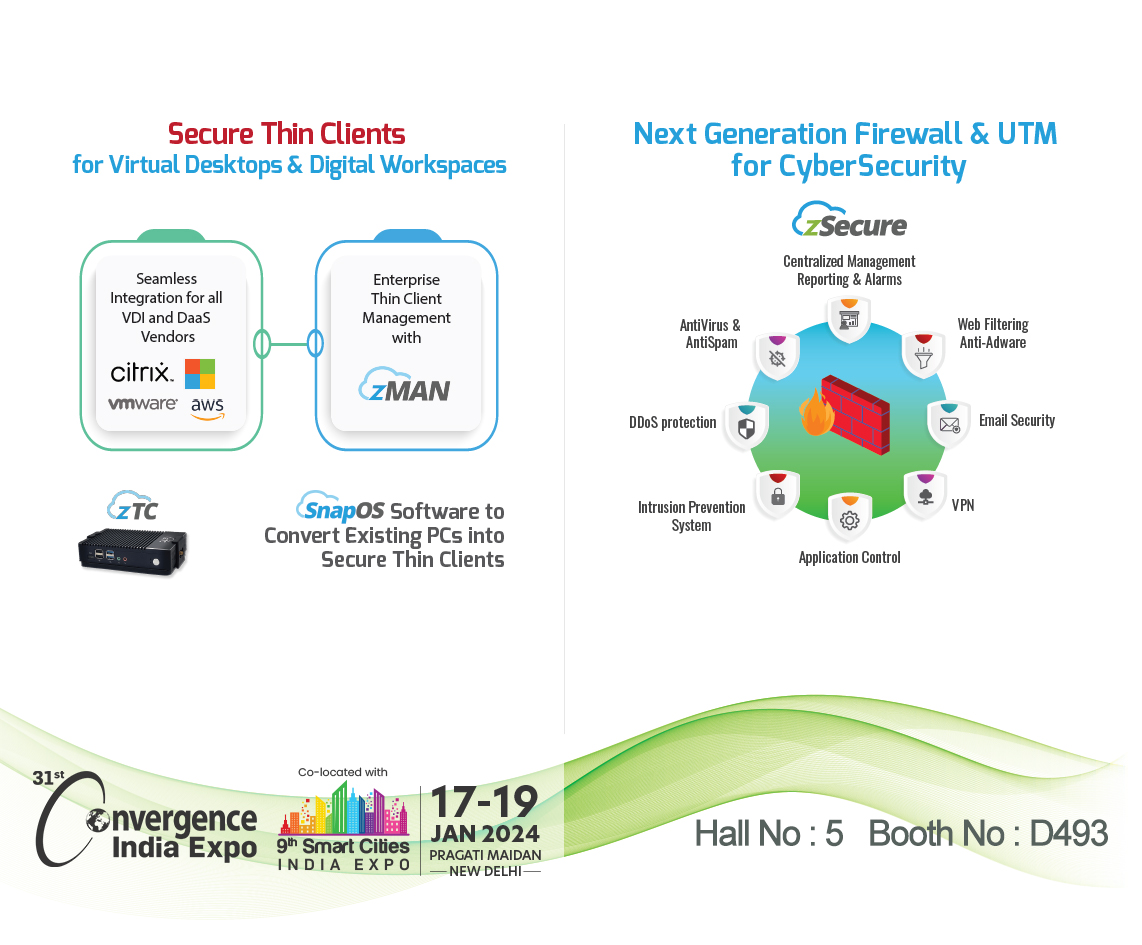 Explore #network innovation and #digital #transformation!  Meet us at Hall 5, Booth D493 at  the 31st @Convergenc India Expo from 17-19 Jan, 2024, Pragati Maidan, New Delhi. amzetta.com 
#AmZetta #sdwan #solutions #CyberSecurity  #secure #thin #clients  #CI2024