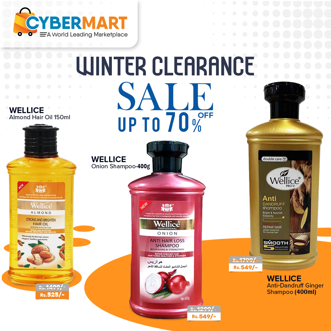 Say goodbye to bad hair days! Our hair care lineup is here to rescue your locks with hydrating shampoos, oils, and more.

Buy Now: cybermart.pk/wellice-almond…
Buy Now: cybermart.pk/wellice-onion-…
Buy Now: cybermart.pk/wellice-anti-d…
#haircare #haircareproducts #hairoils #hairshampoo