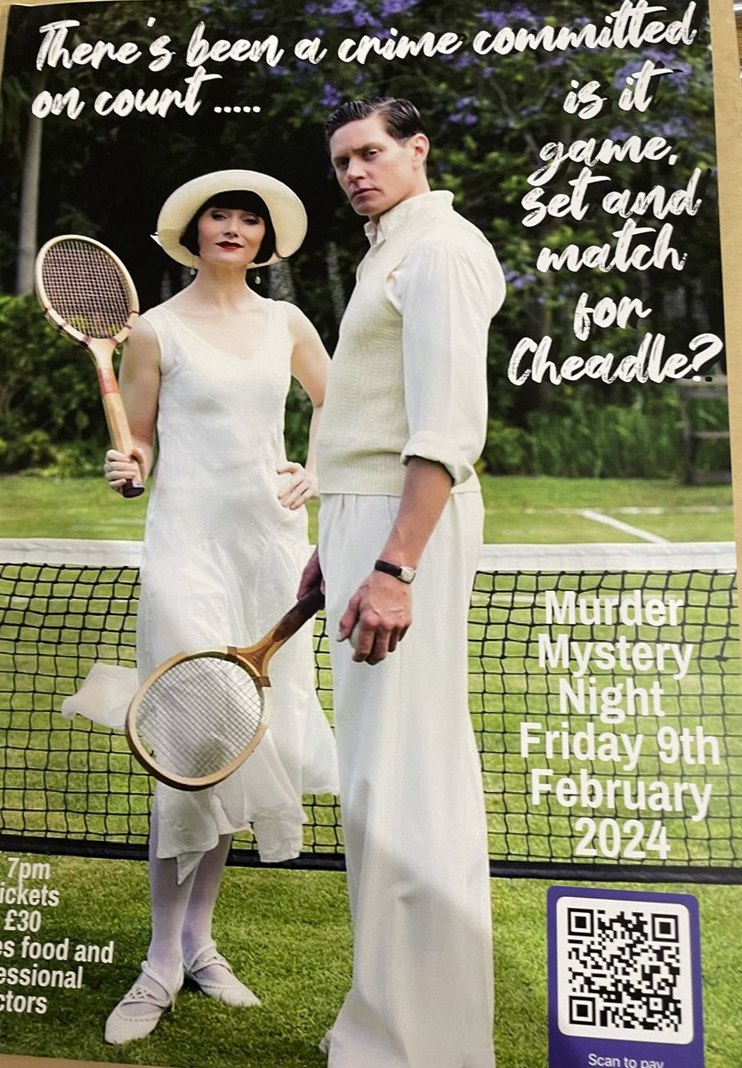 Anyone fancy a night of sleuthing? Cheadje Tennis Club presents ‘Game, Set &amp; Match’ with food from La Cueva. All presented by the one of the leading Murder Mystery events company. Ticket £30 from here buy.stripe.com/14k5kJ8jkaahb3…