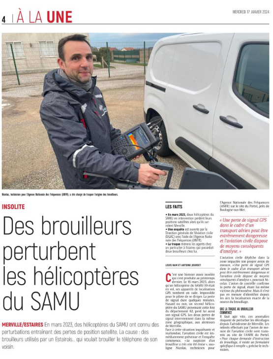 🕵️ Nos deux techniciens enquêteurs de l’antenne de <a href="/Ville_Boulogne/">Boulogne-sur-Mer</a> à la UNE de <a href="/indicflandres/">Indicateur Flandres</a> ! 
📝 Découvrez comment ils ont traqué les brouilleurs qui ont perturbé les hélicoptères des #SAMU du <a href="/departement59/">Département du Nord</a> ➡ bit.ly/47DzNgs.
#Brouillage #Fréquences