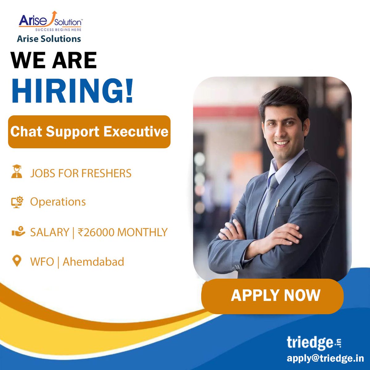 Triedge_in's tweet image. #Jobs #ChatSupportExecutive 

Arise Solutions  is providing opportunities for the role of Chat Support Executive

. Apply with your resume at apply@triedge.in.