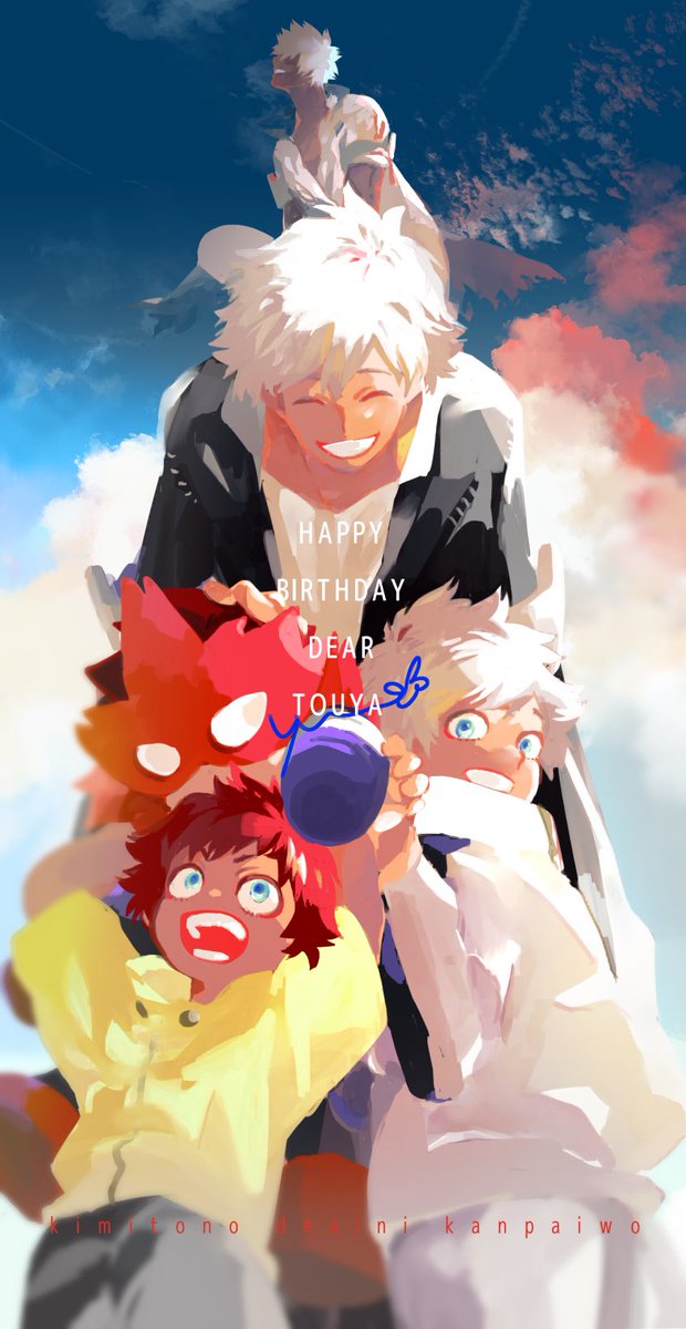 multiple boys white hair smile blue eyes red hair aged down shirt  illustration images