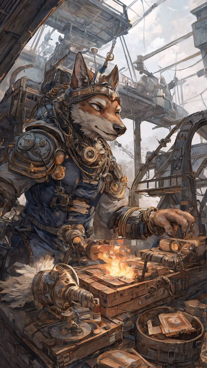 twtesquire's tweet photo. Steampunk Airship Expedition 
#AiArt #2dArt #Furry #FurryArt #GayFurry #AiCommunity https://t.co/AYSndWWUbd