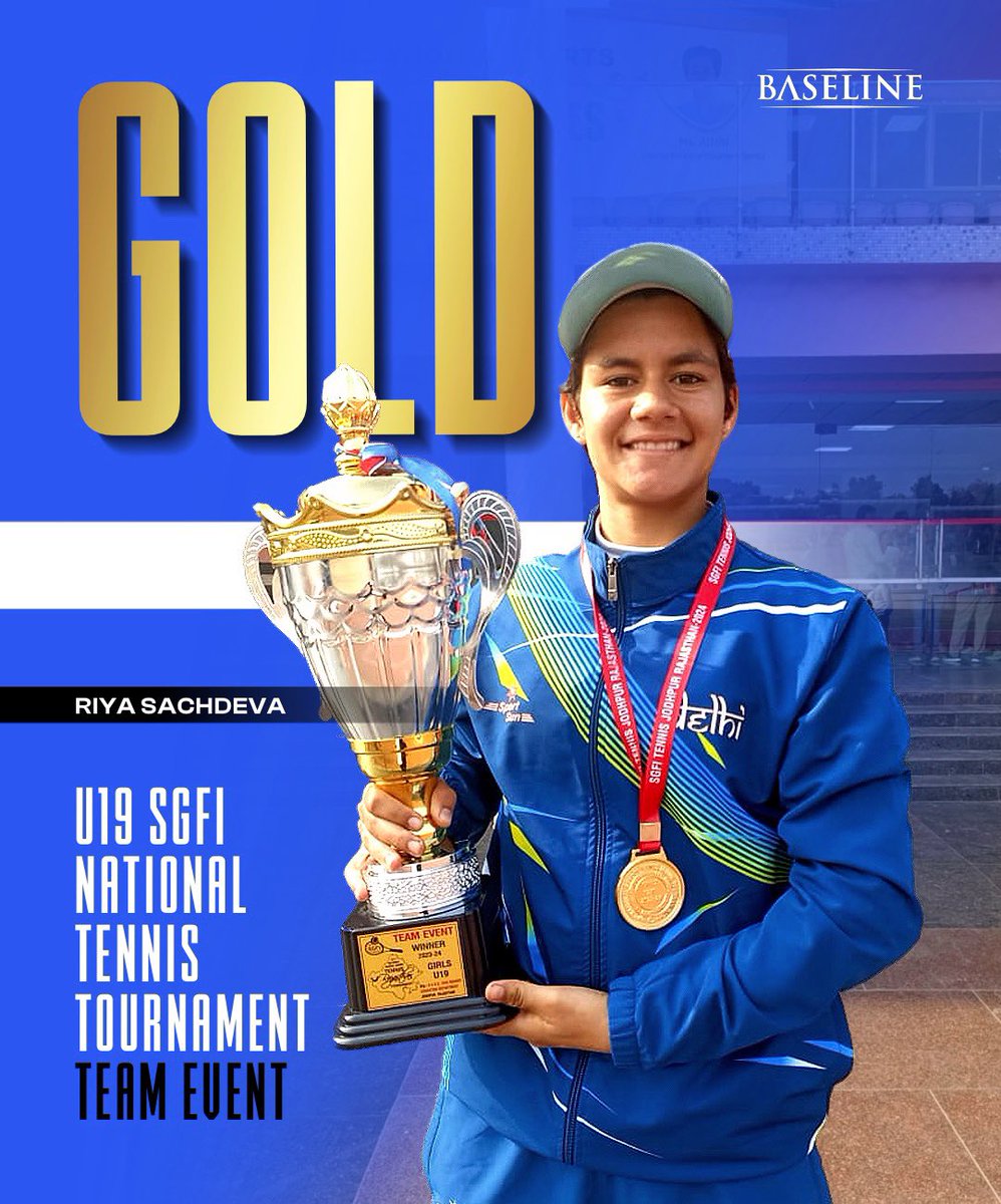 A shining moment for @RiyaSac57176351 and the Delhi U19 Girls Tennis Team! First-ever Team GOLD at SGFI Nationals in Jodhpur. A stellar achievement! 

#TeamBaseline #Tennis