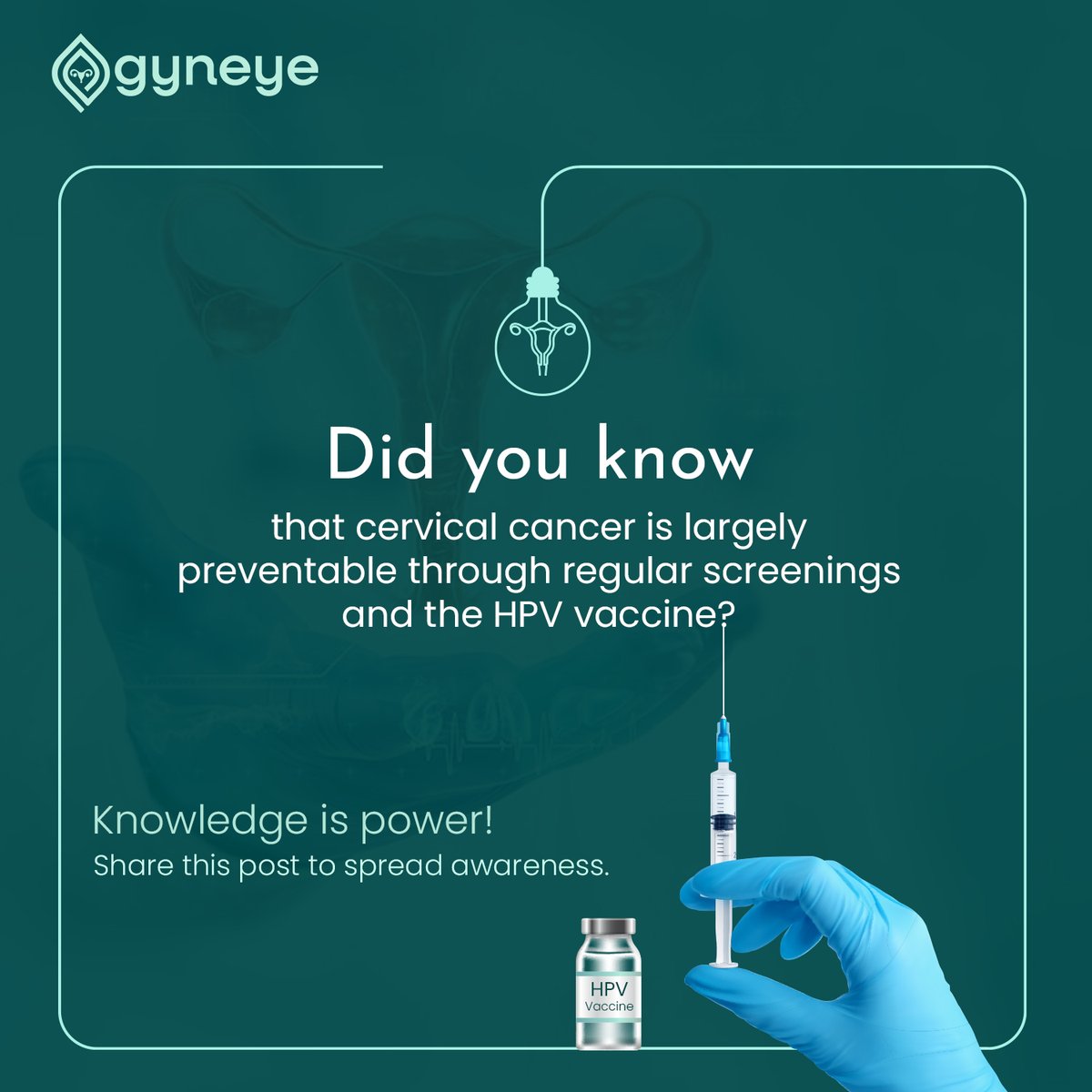 Gyneye's tweet image. Did you know that cervical cancer is highly preventable with regular screening and HPV vaccination? Let&apos;s reach out and empower each other to prioritize our health!

#CervicalCancerPrevention #ScreeningMatters #HPVVaccinationAwareness #Gyneye