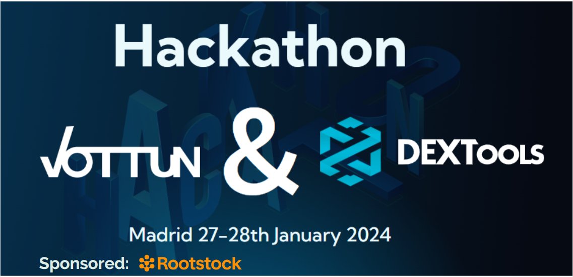 vickyjay96's tweet photo. 💰Prizes up to $40,000 up for grabs!

Join the @Vottun and @DEXToolsApp Web2 to Web3 hackathon to explore #DeFi innovations with #blockchain tools, and win prizes  for your innovative solutions. #Rootstock #BITCOIN #smartcontract https://t.co/anXQvA1Rf5