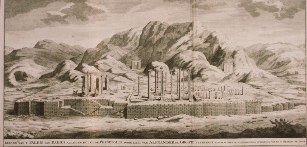1800'lerde çizilmiş bir Persepolis gravürü. Pers ordusunu bozguna uğratan Büyük İskender, Persepolis yakınlarında esir halde 800 Yunanlı zanaatkar ile karşılaşır. Çoğunun bacağı kesilmiştir kaçmasınlar diye. Öfkelenen İskender şehrin yağmalanmasına ve yakılmasına izin…