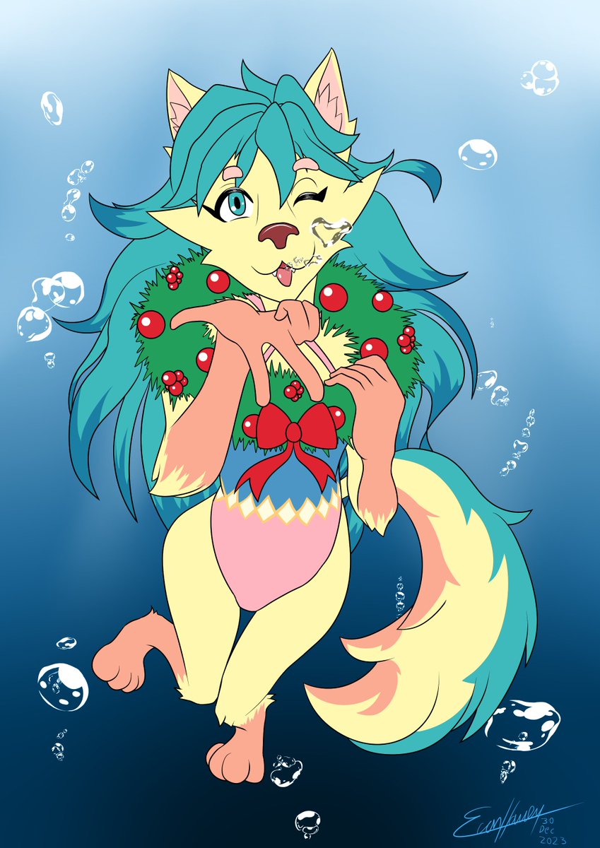Evan_Harrey's tweet image. "Rose Winter Kiss"
Commission for Rose Thorne, starring her sona, blowing a kiss for us from the past holidays.

#commissionsopen #Christmas2023 #underwater