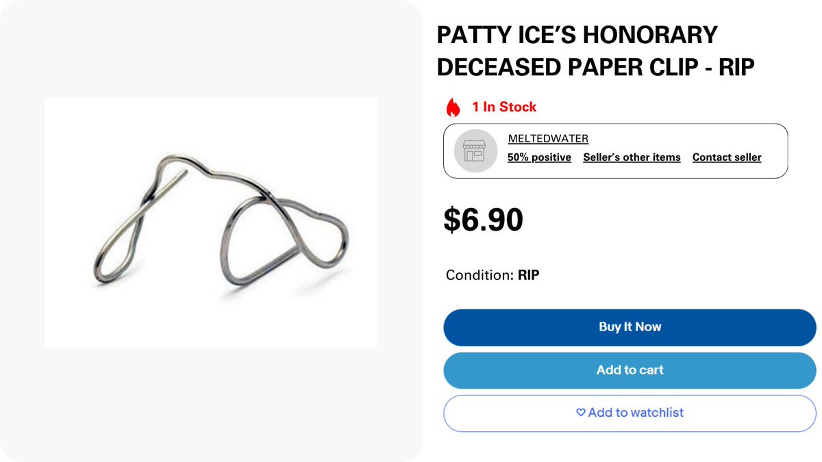 deBayOnSolana's tweet photo. 🚨New Listing Alert:      

Brought to you by too many push-ups ADHD, and finger crunches, @pattyice has finally listed his deceased paperclip. Respectfully, RIP.

We appreciate you for choosing $ebay for all your degenerate marketplace needs. https://t.co/4yi7KxnsHc