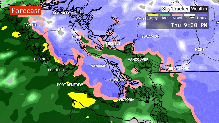 KGordonGlobalBC's tweet image. Thurs AM: Cold/icy
Thurs PM: Snow w\ a risk of freezing rain
Only 1-5 cm for Metro Vancouver. BUT if it occurs during PM commute, which it looks like it will, this could cause problems.
10-20 for East Van. Island late tomorrow.
Winter storm warning for Inland Van. Island
#bcstorm