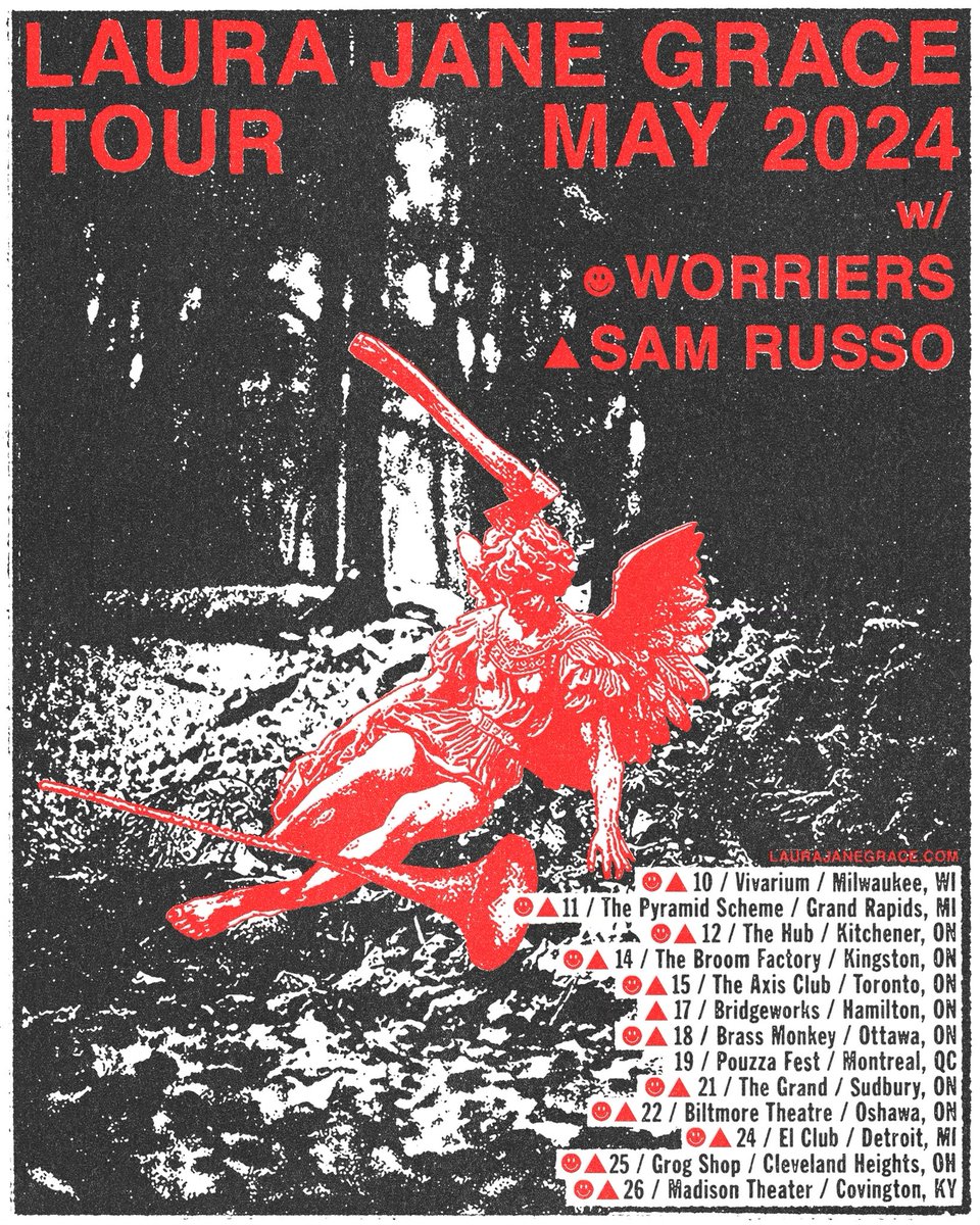 I did a horrible job of announcing my May tour today. But that’s okay because I’m in Greece. Still, I am going on tour in North America this May with @worriersmusic & @samrussomusic laurajanegrace.com/tour