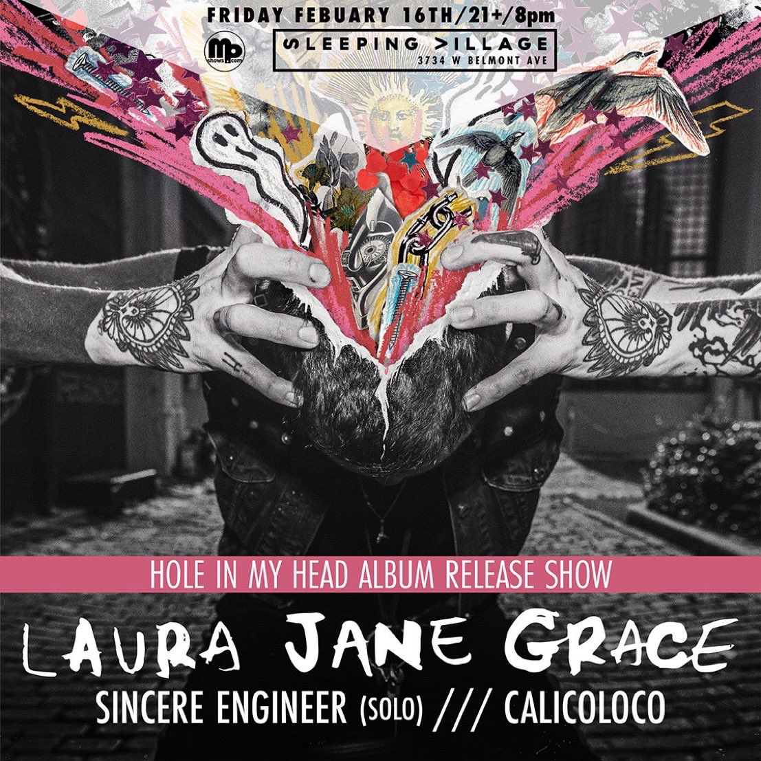 Chicago. Great news. I’m releasing a record on February 16th. Even better news? I’m going to celebrate by playing a show at @Sl33pingVillag3 with @SincereEngineer (solo) and @calicoloco Tickets on sale Friday at 10AM laurajanegrace.com/tour