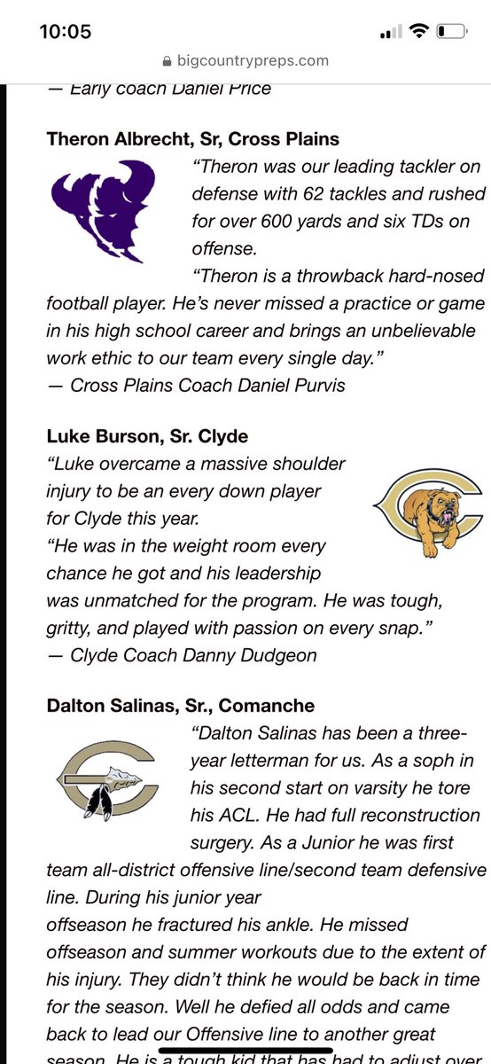 Congratulations to these Clyde Bulldogs for being named to the All Big Country Preps team! Very deserved and happy to see recognition being given to hard work and great young men! 
<a href="/FootballClyde/">Clyde Football</a> <a href="/BigCountrySport/">Evan Ren</a>