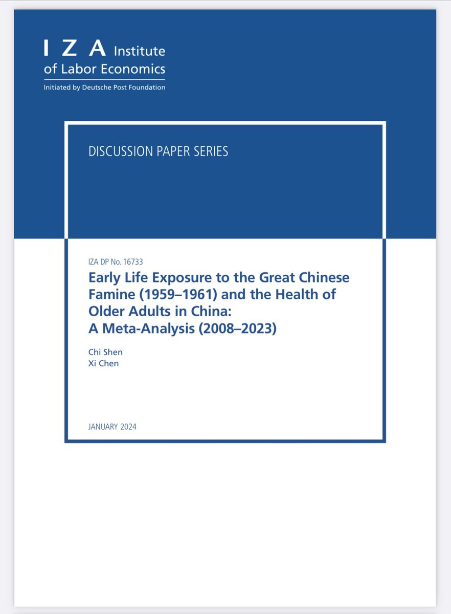 Early Life Exposure to the Great Chinese Famine (1959–1961) and the Health of Older Adults in China: A Meta-Analysis (2008–2023) 
Link to the paper: docs.iza.org/dp16733.pdf