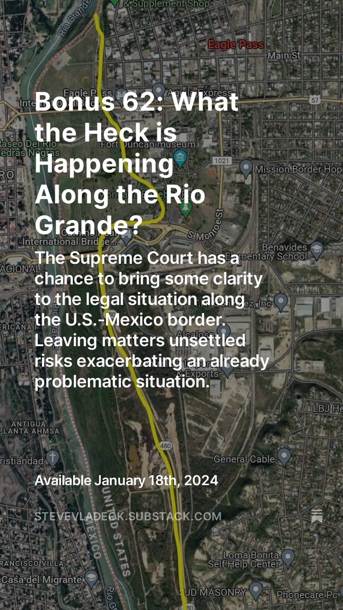 Coming tomorrow: This week’s “One First” bonus issue—on what, exactly, is happening along the U.S.-Mexico border, and the three different pending lawsuits between Texas and the federal government wrestling for control over immigration enforcement, one of which is now at #SCOTUS: