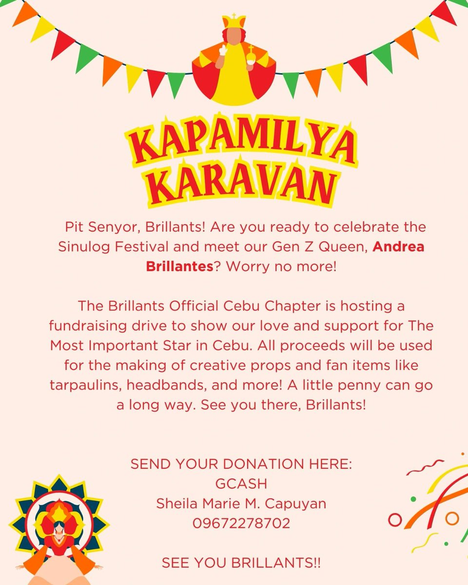Pit Senyor, Brillants!The Brillants Official Cebu Chapter is hosting a fundraising drive to show our love and support for The Most Important Star in Cebu. All proceeds will be used for the making of creative props and fan items like tarpaulins, headbands, and more!DAGHANG SALAMAT