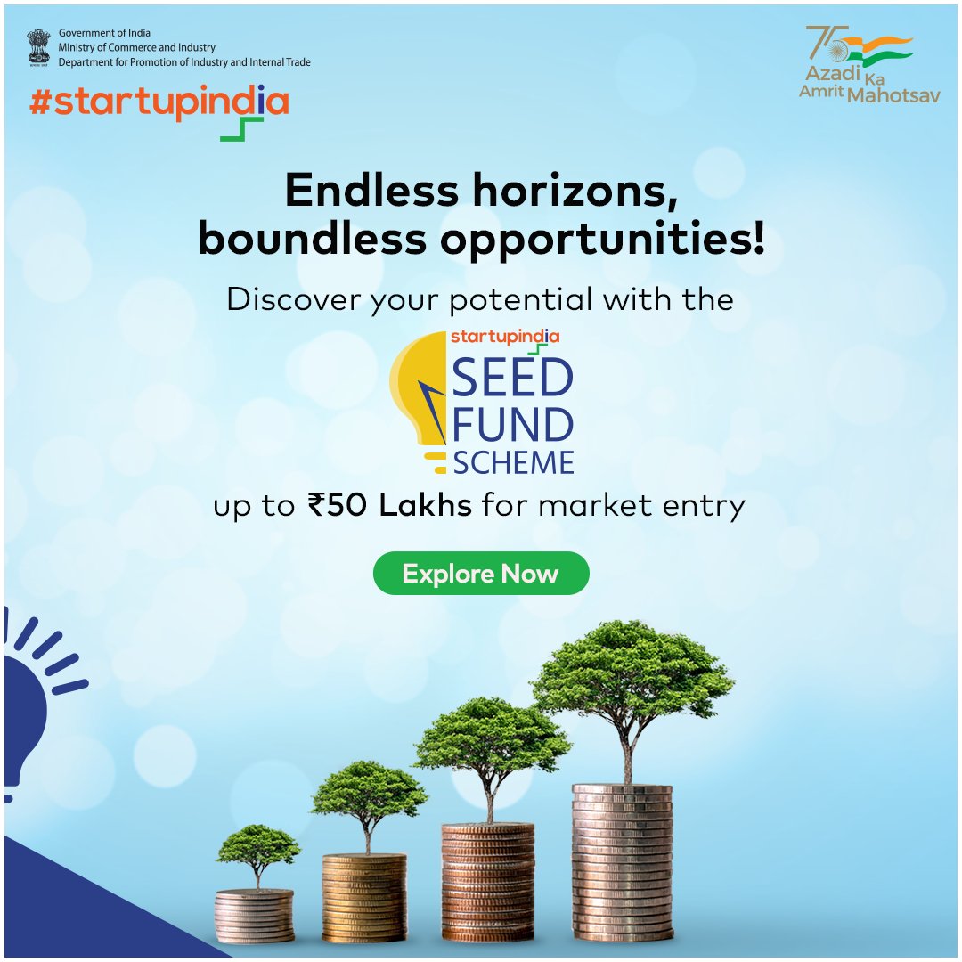 We're here to support startups at every stage, from securing #seedfunding to attracting #investments from angels or #venturecapitalists and accessing loans from banks or financial institutions.

Visit bit.ly/3E75Fz0

#StartupIndia #SeedFundScheme #SeedFunding #DPIIT