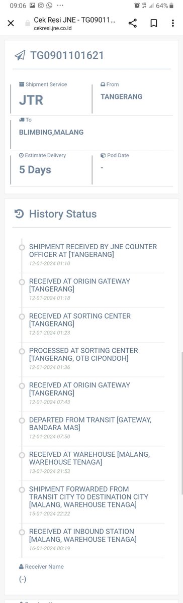 halo <a href="/JNECare/">JNE Customer Care</a> paketku udah sampe malang dari tgl 13, kenapa nyangkut di gudang ga bergerak? 5 hari diem disitu, urgent keburu dipake. Aku udah ke kantor pusat katanya max dikirim tgl 17 jan. Lah ini udah lewat? Kronologi aku capture, mls ngetik ulang. Gimana jne? TG0901101621