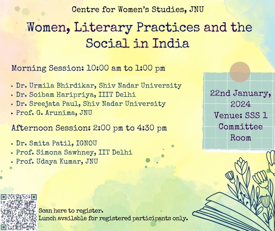 Happy to be back and part of a CWS event. On 22nd January. Do come and circulate widely! 

#WomensStudies #JNU
