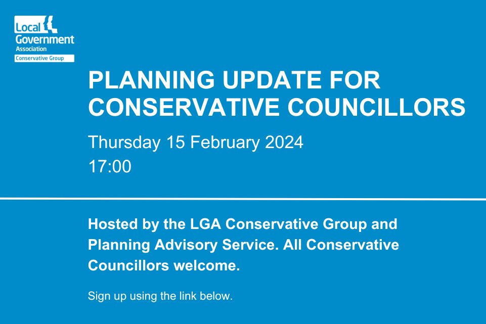 ✅PLANNING UPDATE FOR CONSERVATIVE CLLRS ➡️The LGA Conservative Group & the Planning Advisory Service is hosting a webinar on the 15th February to give an update on recent planning and development changes 🖊️Sign up by using the link on the Eventbrite link on the tweet below👇