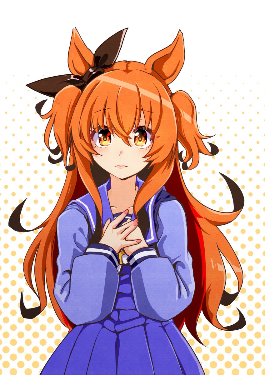 mayano top gun (umamusume) 1girl animal ears horse ears solo school uniform long hair orange hair  illustration images