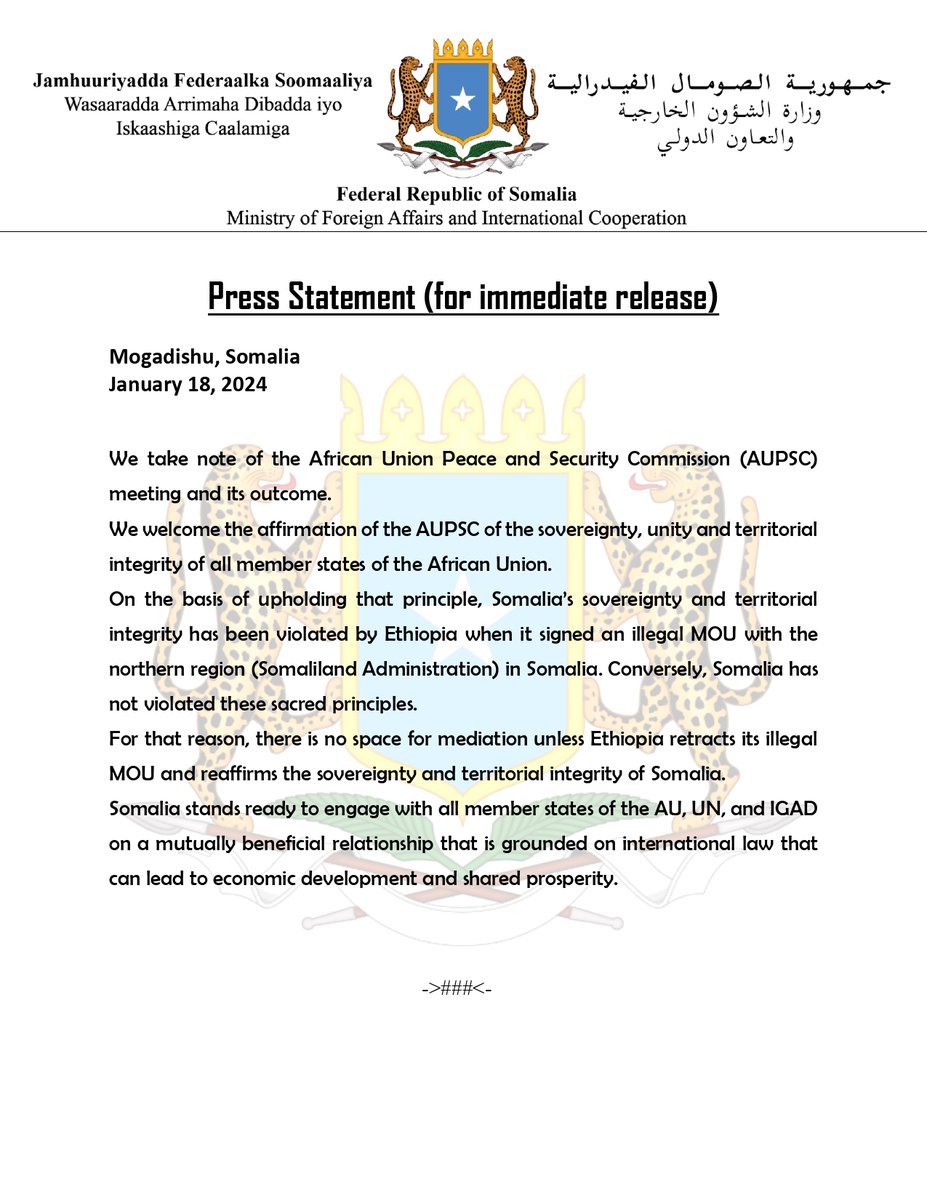 Ministry of Foreign Affairs 🇸🇴 tweet media