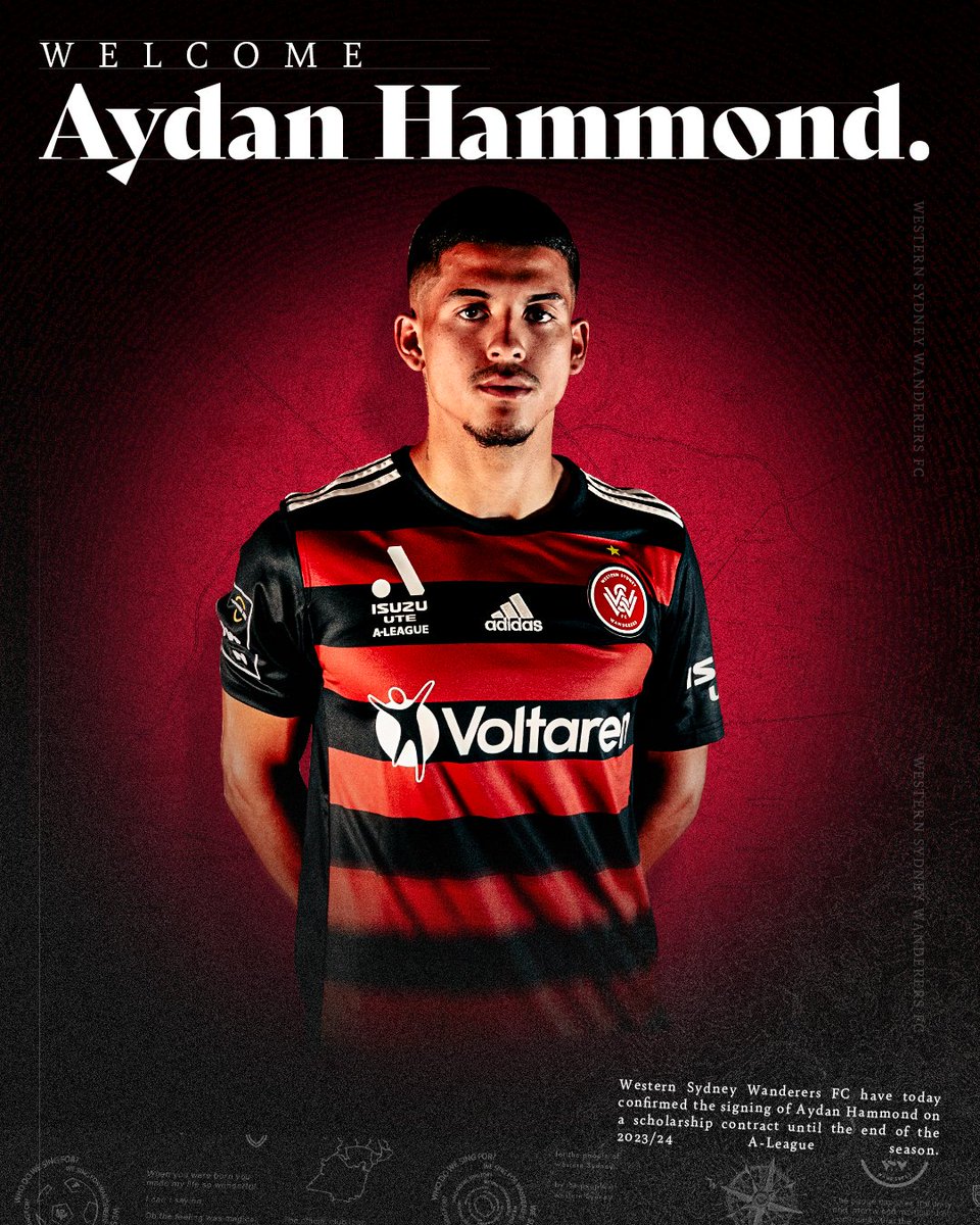 wswanderersfc's tweet image. 📝 Welcome Aydan!

We have today confirmed the signing of young gun Aydan Hammond until the end of the @aleaguemen season: wsw.football/3SnLoMr #WSW