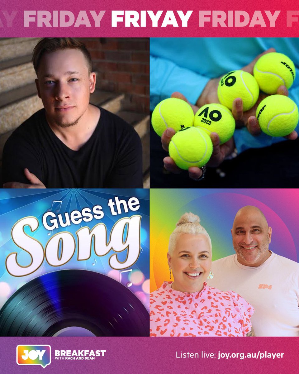 Join Rach & I #FriYAY for a fab #JOYBreakfast, as @greggouldmusic pops in for a Live Lounge, Demetra explains what unseeded means in our tennis update, The Real OG & more! 7-9am AEDT on @JOY949