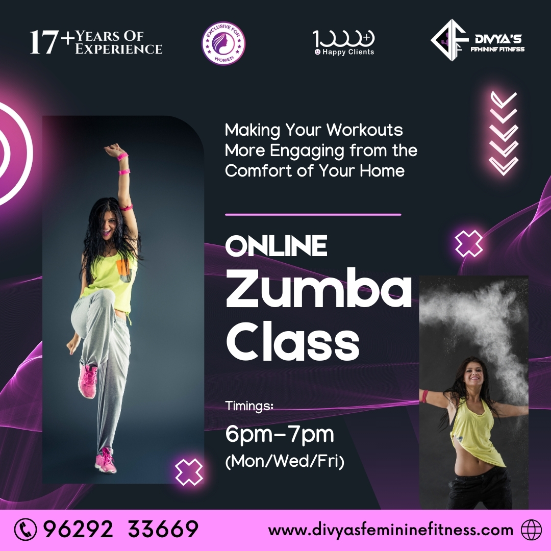 📍 Visit: divyasfemininefitness.com
📞Contact : 9629233669
.
.

#ZumbaClass #OnlineZumba #DanceFitness #ZumbaLife #ZumbaLove #MoveAndGroove #DanceWorkout #HealthAndHappiness 
#GetFitWithZumba #ExerciseMotivation #ZumbaSession #HealthyLifestyle 
#DanceYourHeartOut