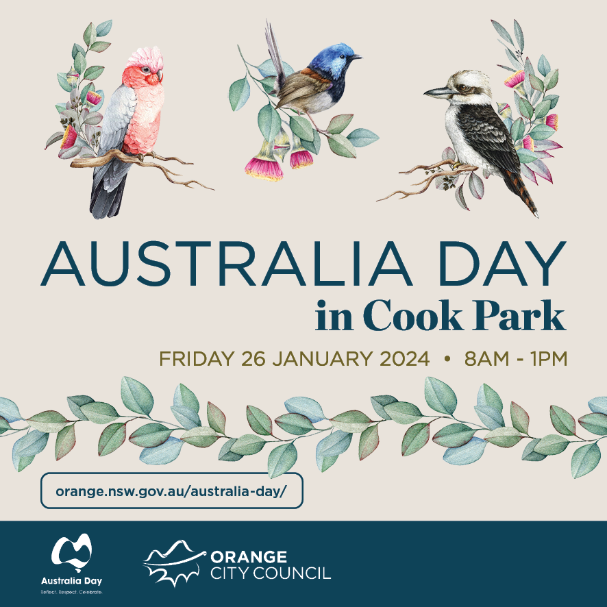 Everyone is invited to Cook Park on 26 January to celebrate Australia Day. Come for the community barbecue, children's games, stalls and entertainment, Citizenship Ceremony and Australia Day Awards. Celebrations kick off at 8am. See you there! orange.nsw.gov.au/news/residents…