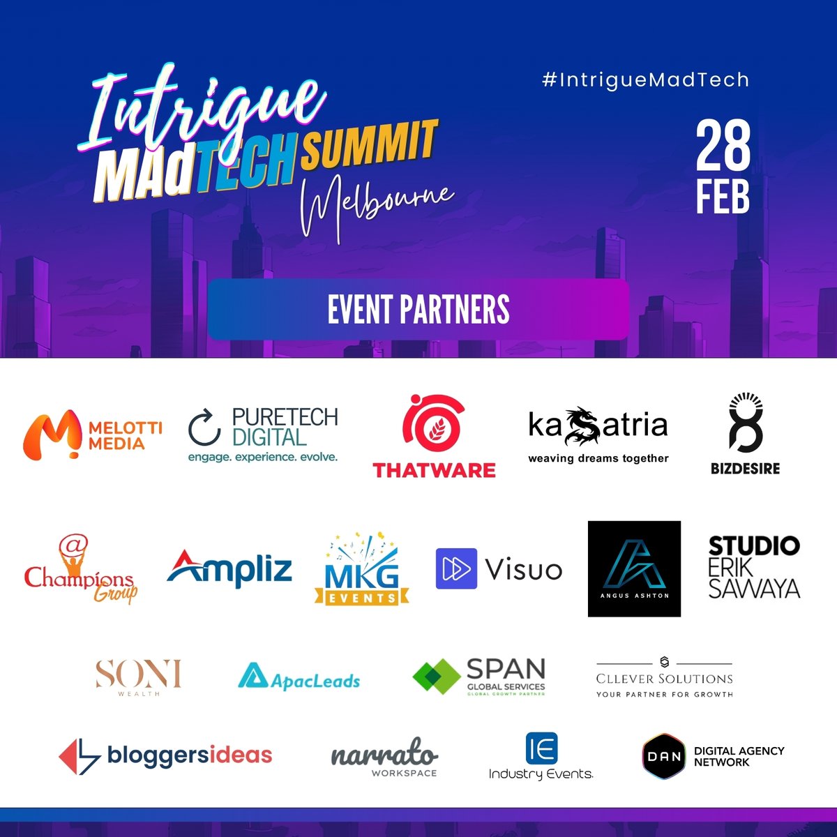 salesgasm's tweet image. We're thrilled to announce our event partners for the Intrigue MAdTech Summit in Melbourne on 28th Feb, 2024. Stay tuned for updates!
For more details, visit the following website: salesgasm.com/madtech2024mel…

#MAdTechSummit #EventPartners #Melbourne