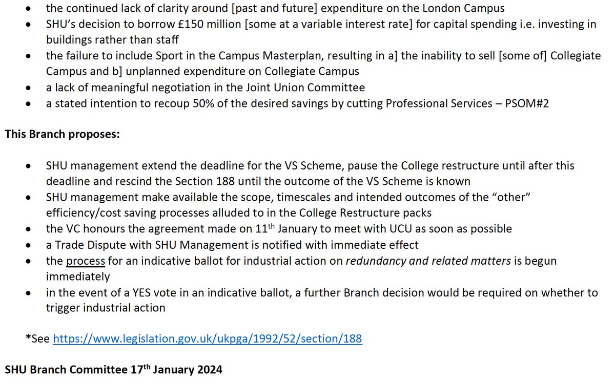 On 17th January 2024, our branch overwhelming passed this trade dispute motion in response to the unprecedented cuts to academic staff (costs). We hope for meaningful negotiations soon. The ball is in senior management's court.