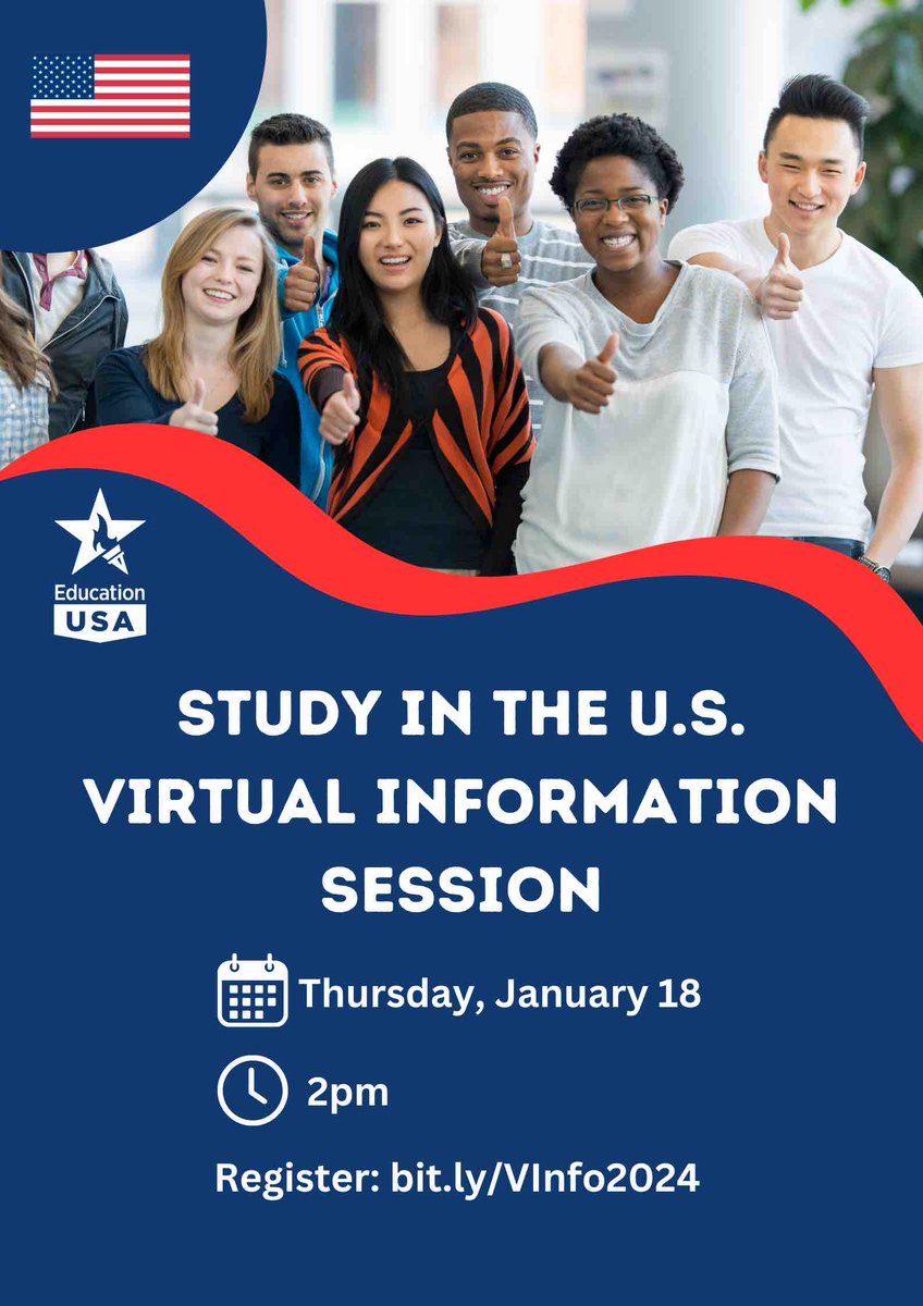 Interested in studying in the U.S.? Join EducationUSA Malawi for a virtual information session today at 2pm, to learn more about U.S. admissions process, application requirements and financial aid options. To register, visit bit.ly/VInfo2024.