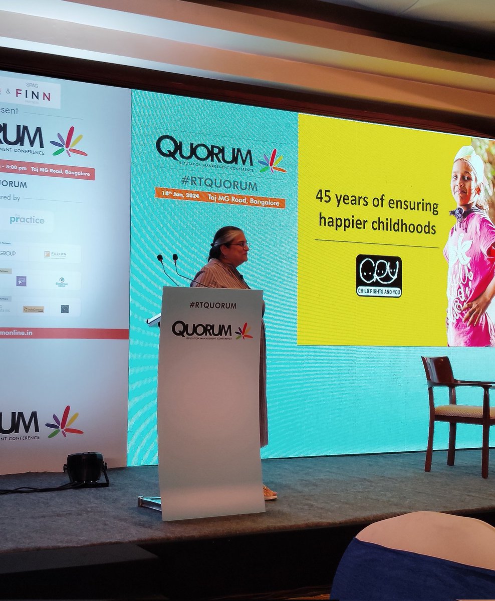 Welcoming <a href="/PujaMarwaha/">puja marwaha</a>, CEO of the CRY foundation, to share her insights about 'building goodwill is a cornerstone of reputation.' 
#RTQUORUM <a href="/CRYINDIA/">Child Rights and You (CRY)</a>