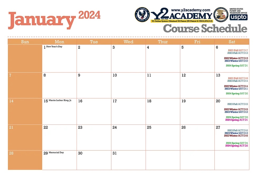 Unlock your potential with Y2 Academy's January 2024 SAT and ACT course schedule! 📚✨y2academy.com/calender-sched…

 #Y2Academy #SATPrep #ACTPrep #JanuaryCourses