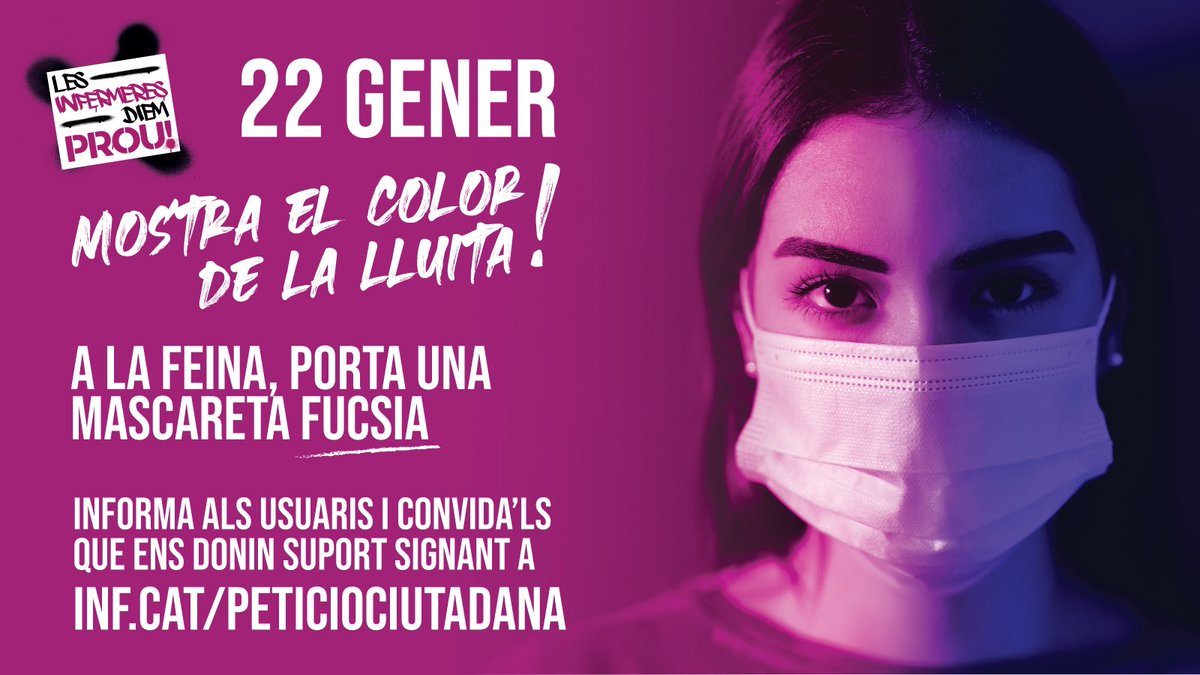 ‼️El proper dilluns 22  omplim els centres de reivindicació, portem mascaretes fúcsies i impliquem a la ciutadania en la lluita. 

⚠️Recorda que si ens etiquetes a Twitter @catinfermeres o Instagram@infermerescat ens ajudaras a viralitzar el moviment! 
 
💪🏼Juntes som imparables!