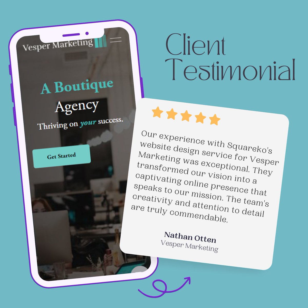 We've just finished working on the 'Vesper Marketing' website, and it's been great to see positive feedback from the founder, Nathan Otten. We appreciate the trust you've placed in us for your project.
#Squarespace #CustomSquarespaceWebsite #Clienttestimonial #AgencyWebsite