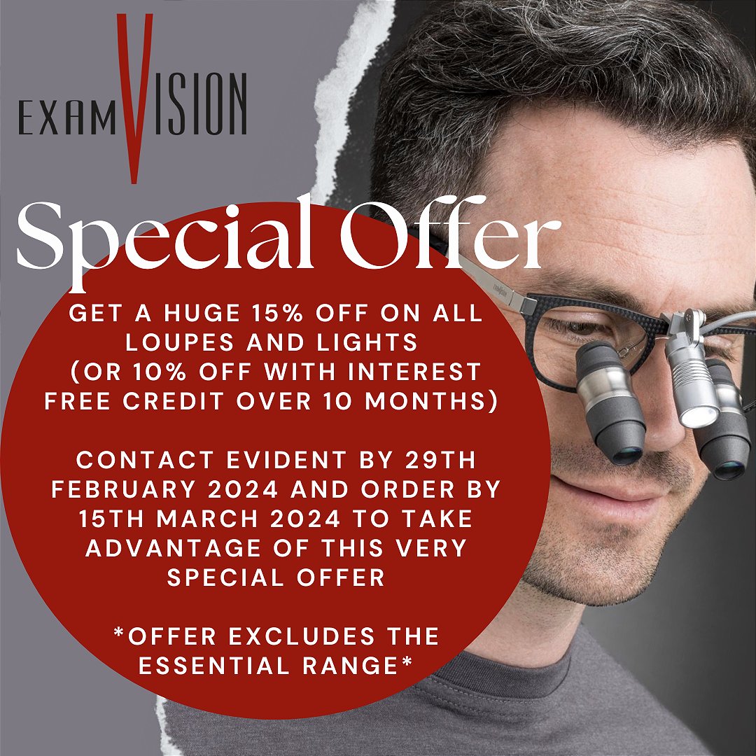 NEW YEAR NEW LOUPE🔍👓

Get ready to save a huge 15% OFF on ExamVision Loupes and Lights. (10% OFF on IFC) LIMITED TIME ONLY

Contact us via email on sales@evident.co.uk or call us on Freephone 0808 1000 888👓

You can request a no obligation demonstration via our website