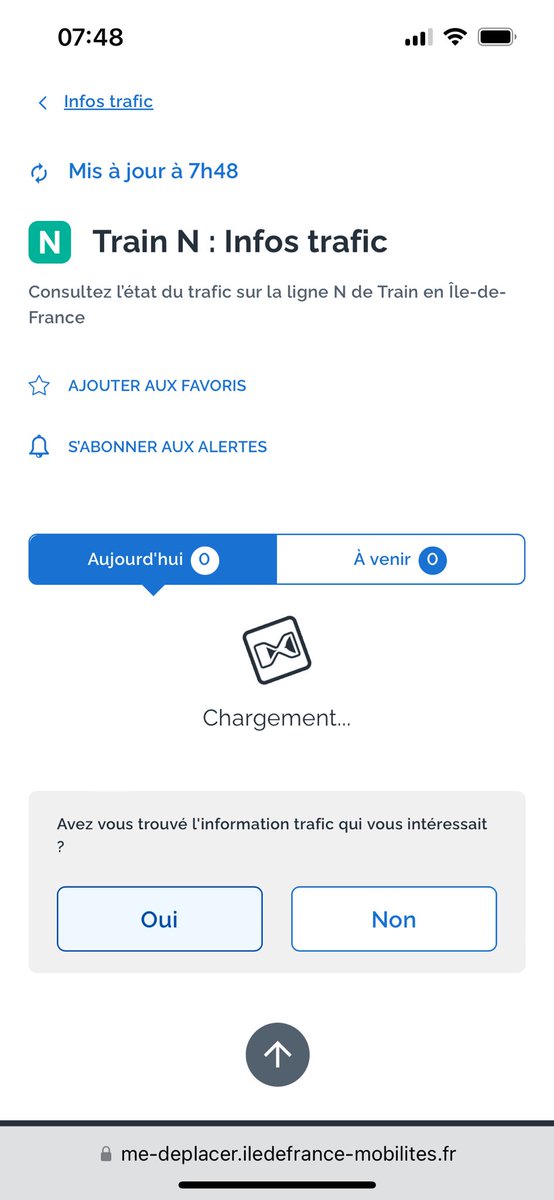 L’application SNCF (en noir) remonte correctement les nombreuses difficultés ce matin. L’application IDFM (en blanc) est en revanche totalement hors sol, ne remontant pas les perturbations. C’est lamentable car ça trompe plein d’usagers le jour où l’info est primordiale 😡